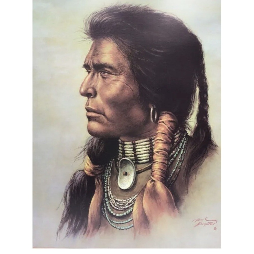 Vintage Bill Hampton Native American Wall Art Print Picture Wooden Frame Indian - Picture 2 of 5